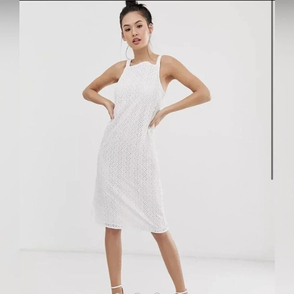 ASOS Design Broderie  Buckle Back Midi Sun Dress White Size 4 - Picture 10 of 10